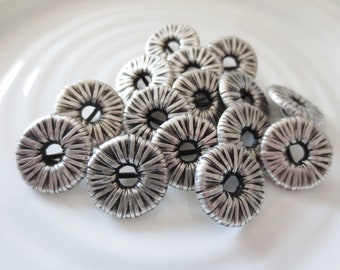 Metal Antique Silver Buttons 19mm Shank 3/4" Set of 8 Wire Wrap Design Black Contrast