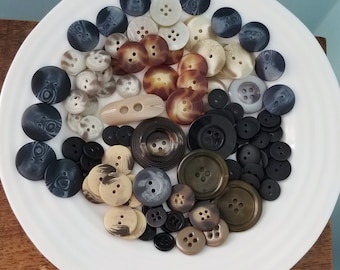 Button Lot Neutral Mix Bulk Variety Tortoise Solid Two Hole Four Hole 100 Pieces Brown Blue Black DIY