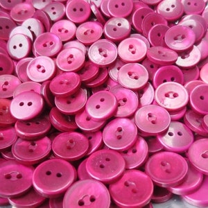 Pearlized Buttons 5/8&quot; Plastic 2 Hole Flat Back Berry Ruby 50 pieces