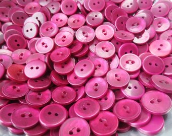 Pearlized Buttons 5/8" Plastic 2 Hole Flat Back Berry Ruby 50 pieces