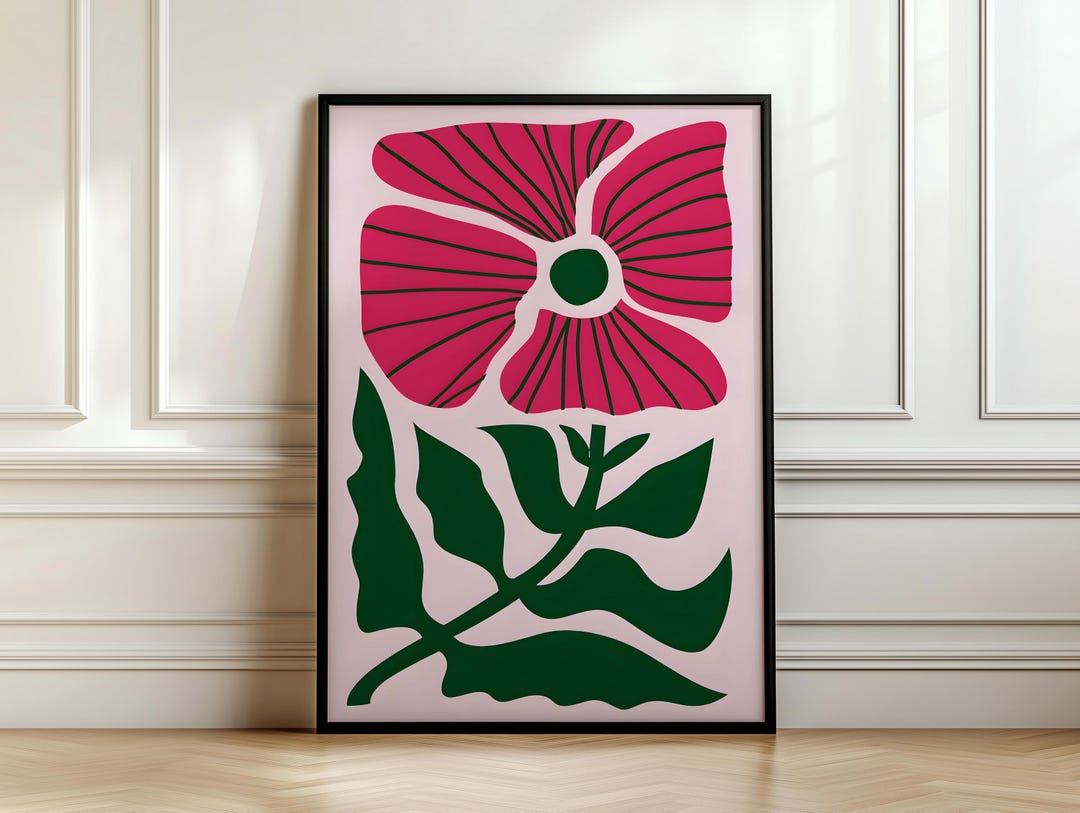 Matisse Inspired Floral Wall Art Print, Abstract Pink Flower Poster ...