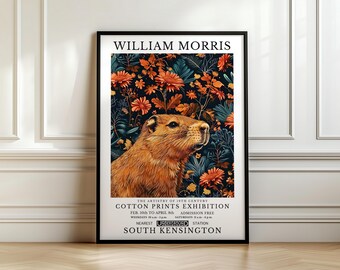 William Morris Marmot Poster, Botanical Animal Art , Vintage Floral Illustration