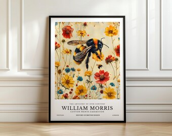 William Morris Bumblebee Print, Vintage Floral Bee Artwork