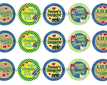 1" Farm Girl Farmers Daughter Bottle Cap Image Sheets Party Favors Cupcake Topper Magnet Stickers Printables Bottlecap Instant Download.