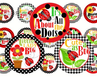 1" Lady Bug Bottle Cap Image Sheets, Cute As Bug, Little Lady, Hair Bow Center, Cupcake Topper, Stickers, Junk Journal, Instant Download.