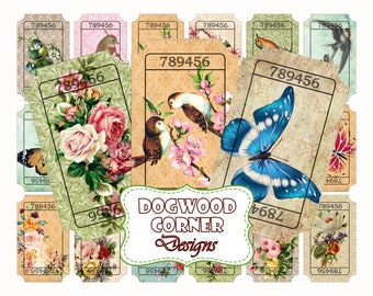 Printable Tickets, Flower Butterfly and Bird Tickets, Digital Junk Journal Tickets, Printable Ephemera, Scrapbook Supplies, Vintage Tickets.