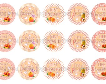 1" Just Peachy Sweet As A Peach Bottle Cap Image Sheets Party Favors Cupcake Topper Magnet Stickers Printables Bottlecap Instant Download.