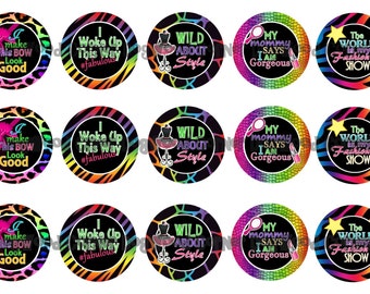 1" I Woke Up This Way Fashion Diva Bottle Cap Image Sheets Party Favors Cupcake Topper Magnet Stickers Printables Bottlecap Instant Download