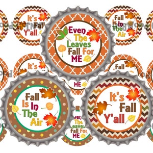 1&quot; Fall Harvest Autumn Bottle Cap Image Sheets Party Favors Cupcake Topper Magnet Stickers Printables Bottlecap Instant Download.