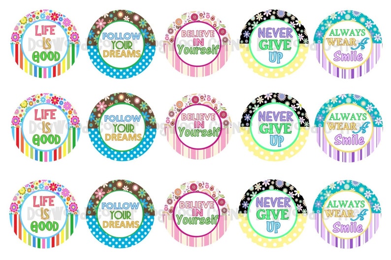 1 Inspirational Bottle Cap Image Sheets Party Favors Cupcake Topper Magnet Stickers Printables Bottlecap Instant Download. image 1