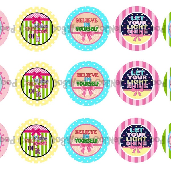 1" Inspirational Bottle Cap Image Sheets Party Favors Cupcake Topper Magnet Stickers Printables Bottlecap Instant Download.