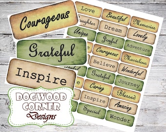 Printable Vintage Journal Words, Digital Junk Journal, Printable Ephemera, Scrapbook Supplies, Digital Labels.