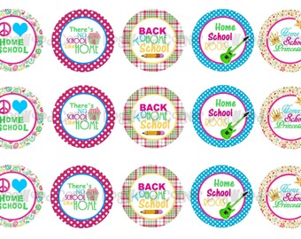 1" Peace Love Back To Homeschool Bottle Cap Image Sheets Cupcake Topper Magnet Stickers Printables Bottlecap Instant Download.