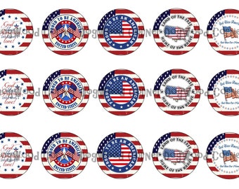 1" God Bless America 4th Of July Bottle Cap Image Sheets Party Favors Cupcake Topper Magnet Stickers Printables Bottlecap Instant Download.