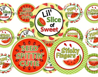 1" Watermelon Bottle Cap Image Sheets  - Seed Spittin' Cutie - Summer Picnic - Cupcake Topper Stickers Printables Instant Download.