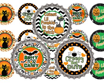 1" Halloween Creepy Fall Bottle Cap Image Sheets Party Favors Cupcake Topper Magnet Stickers Printables Bottlecap Instant Download.