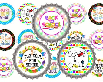 1" Back To School Fall Bottle Cap Image Sheets  - First Day Of School - Cupcake Topper Stickers Printables Instant Download.