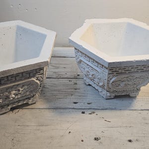 A Pair of  White Hexagon Concrete Flower Pots