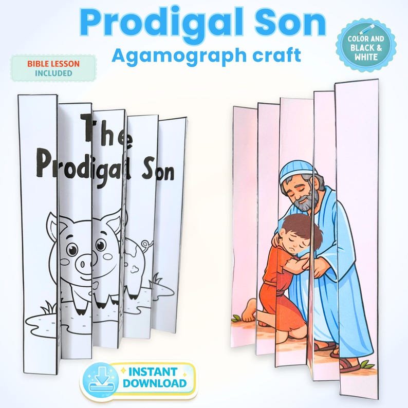 Prodigal Son Bible Craft | Printable Agamograph Coloring Activity ...