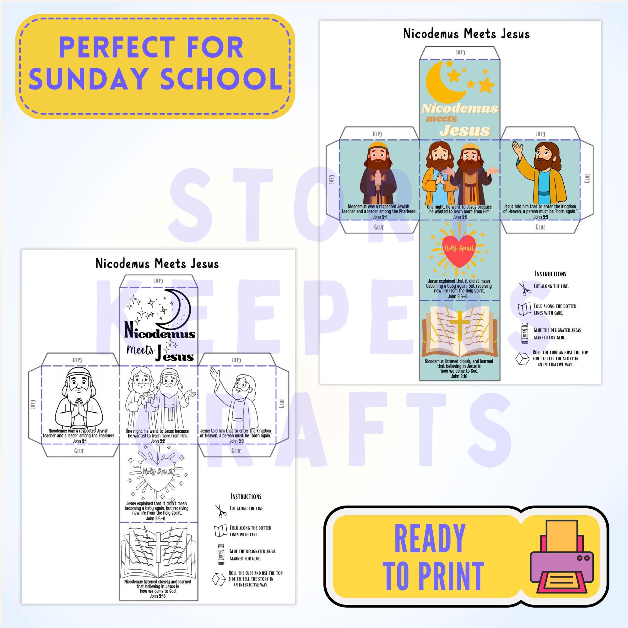 Nicodemus Meets Jesus Cube Craft (PDF) | Printable Bible Coloring ...