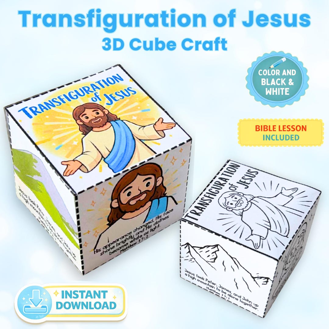 Transfiguration of Jesus Printable Bible Craft | 3D Cube Coloring ...