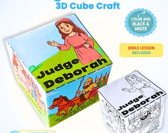 Judge Deborah 3D Cube Craft | Sunday School Bible Lesson & Coloring Activity (PDF Printable)