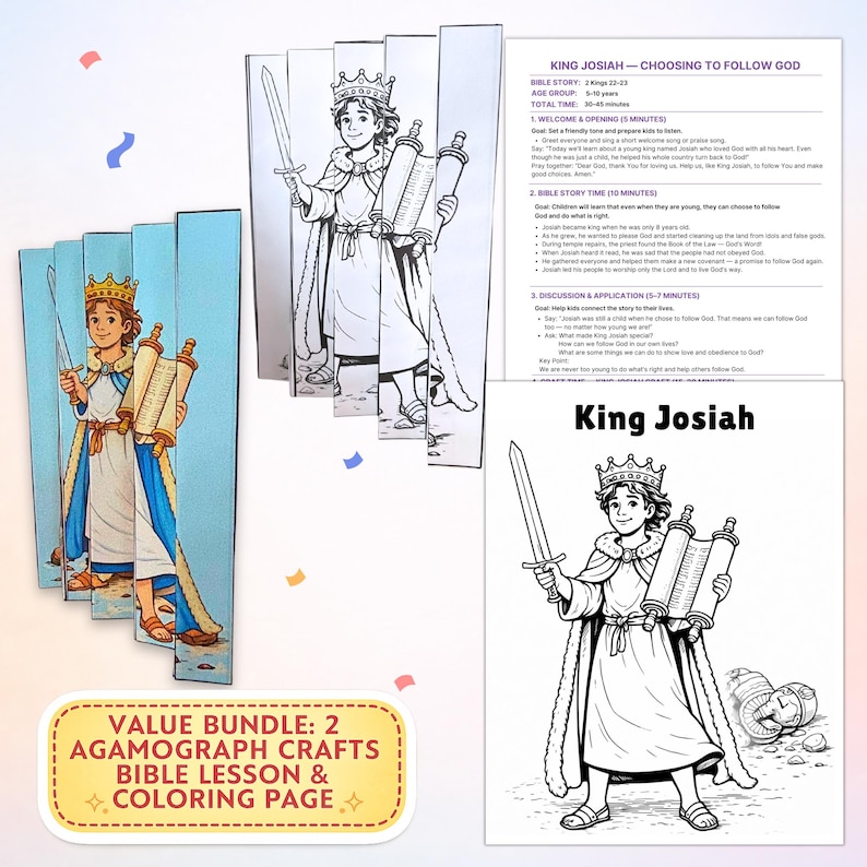 King Josiah Kids Craft Bundle | Bible Lesson & Coloring Page