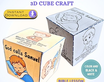 God Calls Samuel 3D Cube Craft – Bible Lesson, Coloring Activity (PDF)