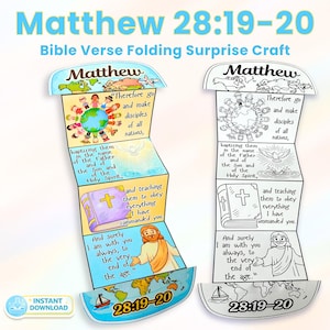 Matthew 28:19-20 Bible Verse Craft, Great Commission Folding Surprise, Sunday School Activity