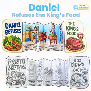 Daniel Refuses the King’s Food Craft, Bible Folding Activity, Sunday School Printable
