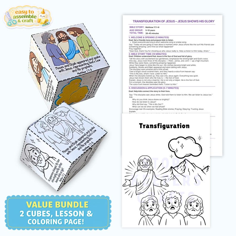 Transfiguration of Jesus Printable Bible Craft | 3D Cube Coloring ...