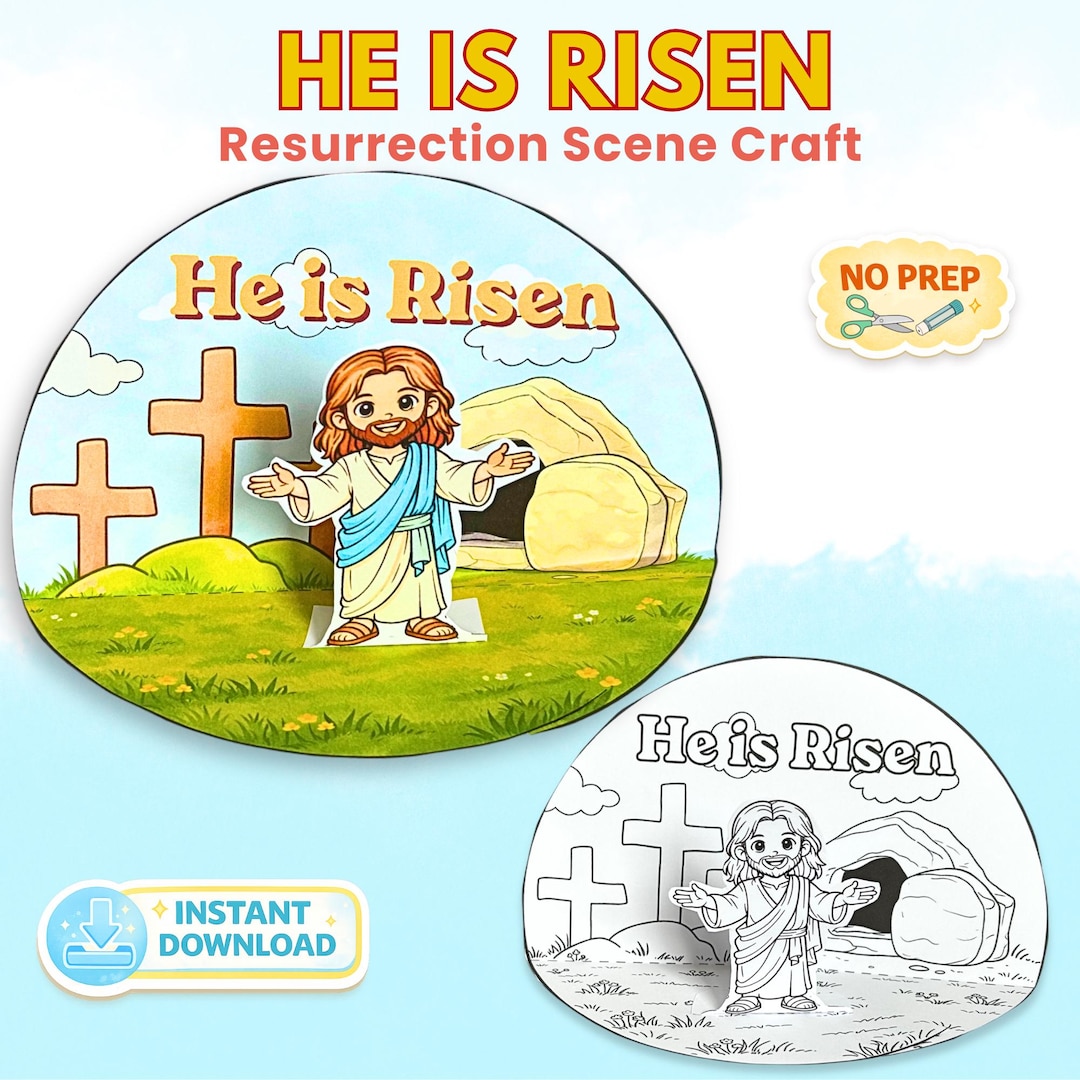He is Risen 3D Scene Craft | Easter Bible Coloring Page | Resurrection ...