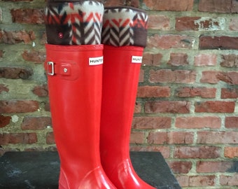SLUGS Fleece Rain Boot Liners Brown with Red & Tan Plaid, Tall Boot Socks, Boot Cuff, Warm Sock, Rainy Day Fashion, Cozy Gift For Her