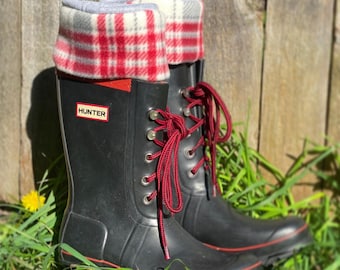 SLUGS Fleece Rain Boot Liners Gray, White & Red Plaid, Boot Sock, Boot Insert, Fleece Sock, Boot Sock, Xtratuf, Tall Sock, Cozy Socks