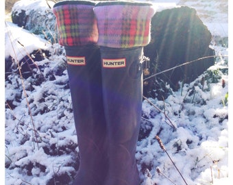 Fleece Rain Boot Liners: Holiday Plaid Boot Cuffs (Sm/Med 6-8)