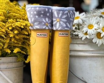 SLUGS Fleece Regnskydd, Stövelsockor, Trädgårdsgåva, Grå Prästkrage Blommönster, Mysig Manschett, Gåva till henne, Mamma