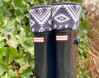 Boot Cuffs SLUGS Fleece Rain Boot Liners Socks Black With A Tribal Geometric  Charcoal Cuff, Gift For Her, Cozy Tall Socks, Fleece Socks