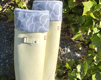 SLUGS Fleece Rain Boot Liners Gray Floral Cuff,  Spring Summer Gardening Style, Mothers Day Gift, Gift For Her, Cozy Tall Socks