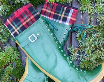 SLUGS Fleece Rain Boot Liners Christmas Plaid, Winter Boot Sock, Boot Insert, Cozy Fleece Sock, Boot Cuff, Holiday Fashion Accessory