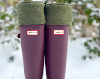 SLUGS Fleece Rain Boot Liners Solid Olive Green, Fall Winter Fashion, Boot Cuff, Fleece Tall Socks, Leg Warmers, Cozy Slipper Socks, Cuffs