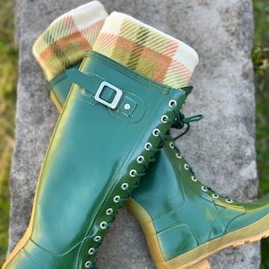 SLUGS Fleece Rain Boot Liners Ivoor, Groen, Roest Plaid Xtratuf Boot Sok, Sokken, Inserts, Koud Weer Accessoire, Herfstmode, Hoge Sokken