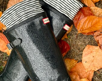 SLUGS Fleece Stövelfoder: Svartvita ränder i tröja med stickad manschett, Varma vinterstrumpor