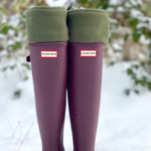 SLAKKEN fleece regenlaarsvoering effen olijfgroen, herfst/wintermode, laarsmanchet, fleece hoge sokken, beenwarmers, gezellige pantoffelsokken, manchetten