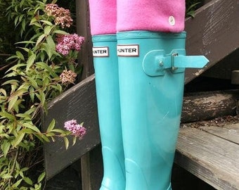 SLUGS Fleece Rain Boot Liners Solid Pink, Wellington Boot Socks, Fall Winter Rainy Day Fashion, Boot Cuff Insert, Warm Cozy Slipper Socks