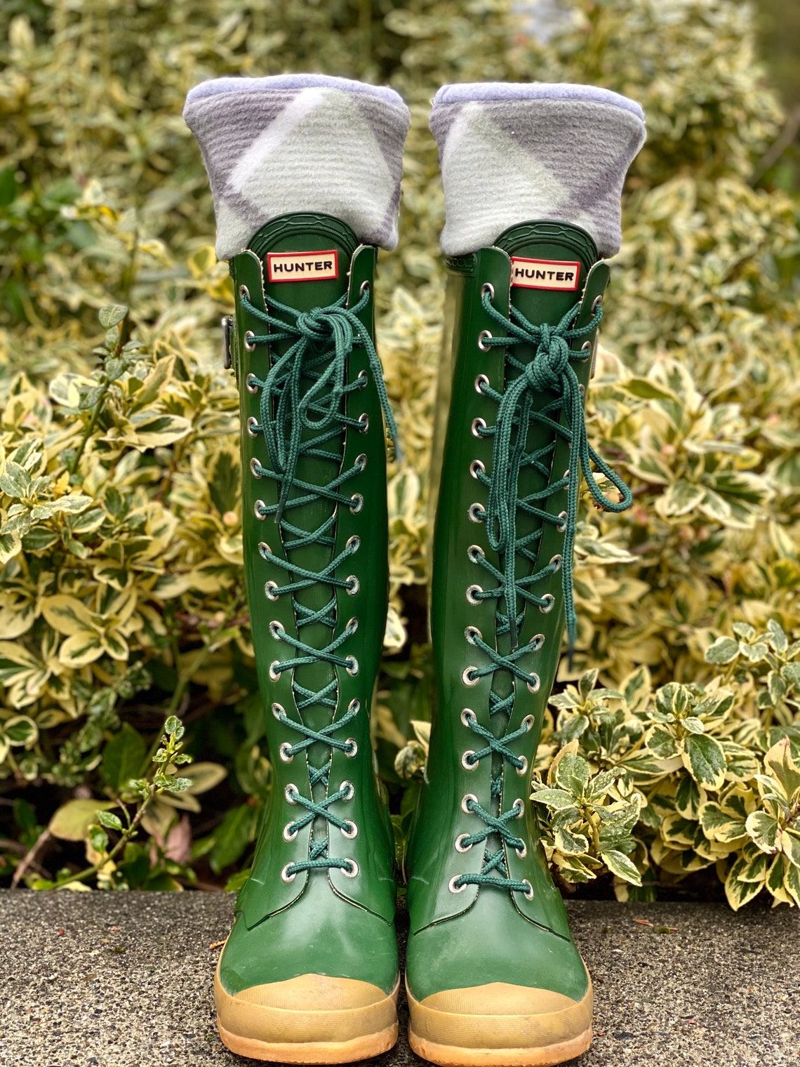 SLUGS Fleece Rain Boot Liners Gray With Sage Green Plaid Tall Etsy