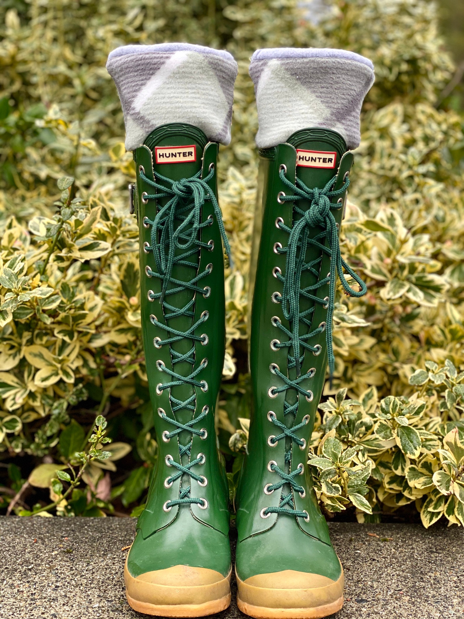 SLUGS Fleece Rain Boot Liners Gray With Sage Green Plaid Tall Etsy