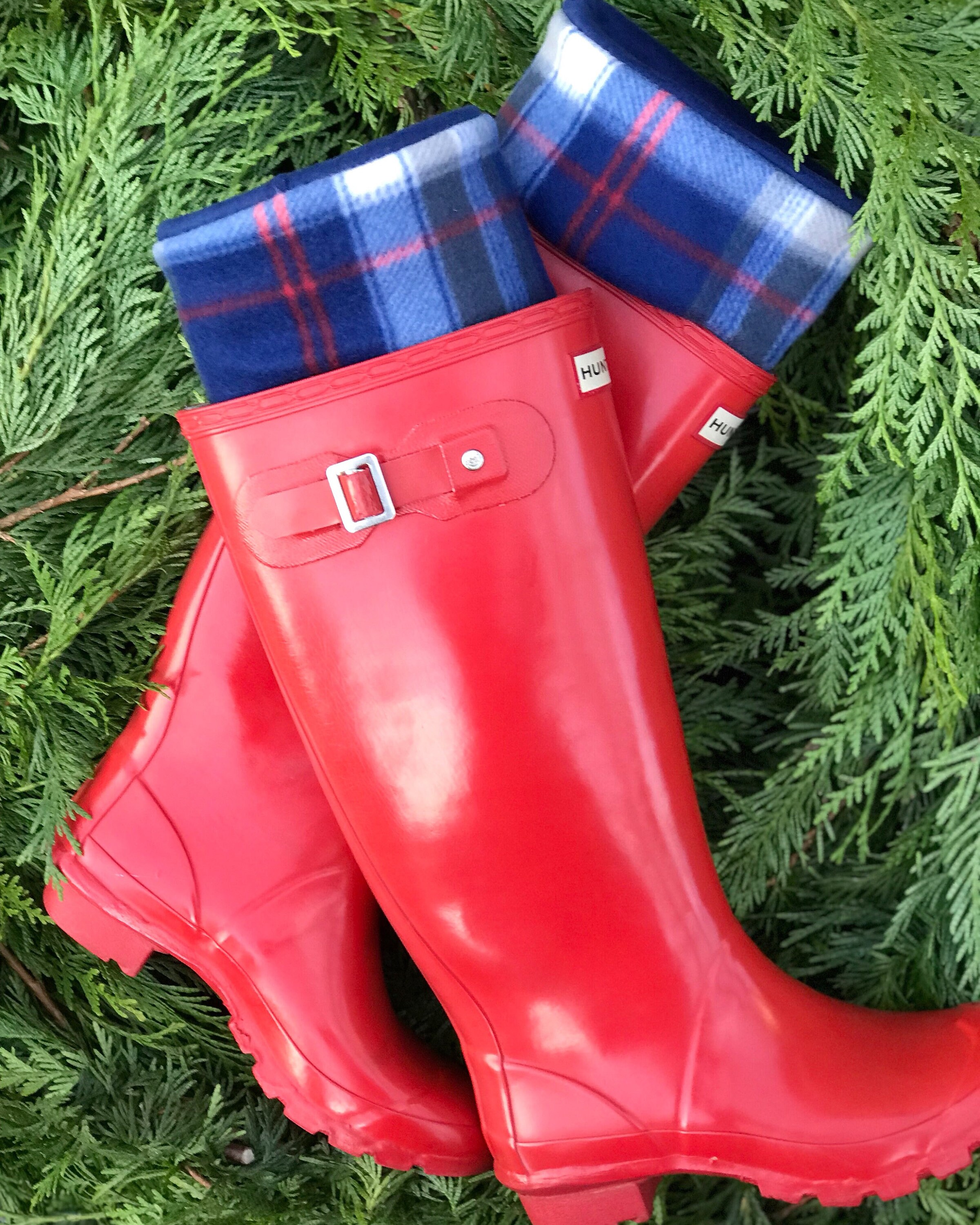 SLUGS Fleece Rain Boot Liners Navy Grey & Red Plaid Boot Etsy