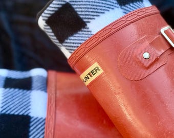 Buffalo Plaid Fleece Regnstövelfoder: Mysiga Stövelsockor Svarta och vita Rutor