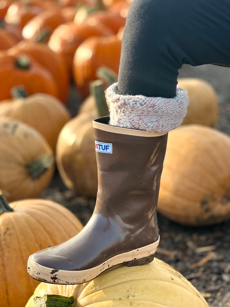 SLUGS Fleece Rain Boot Liners Solid Olive Green Sweater Knit Cuff, Tall Warm Cozy Sock, Winter Layer Accessory, Boot Insert, Boot Topper image 7