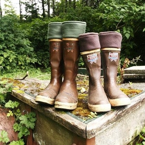 MENS Fleece Rain Boot Liners Brown, Boot Insert Fall Winter, Gift For Him Dad, Rustic Outdoors, Camping, Fishing, Hiking (Made To Fit)
